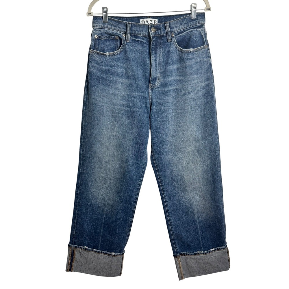DAZE Tough Love High Rise Straight Leg Cuffed Blue Jeans Women 28 Blue Quite Lux